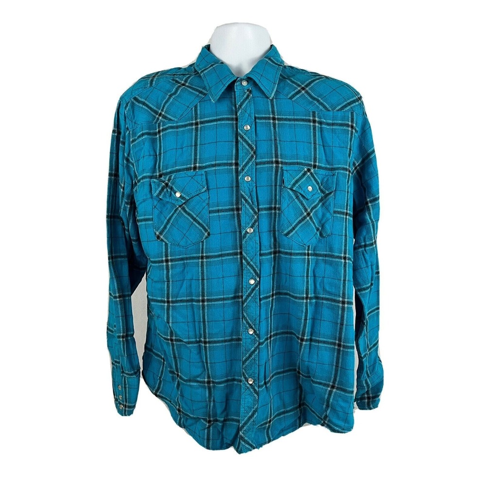 Wrangler‎ Wrancher Western Shirt Men's Size Large Pearl Snaps Cowboy Rodeo Farm
